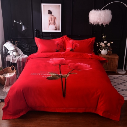 91家纺网 家纺一手货源 找家纺 甜之梦家纺 2025新款全棉磨毛四件套 久久玫瑰-红