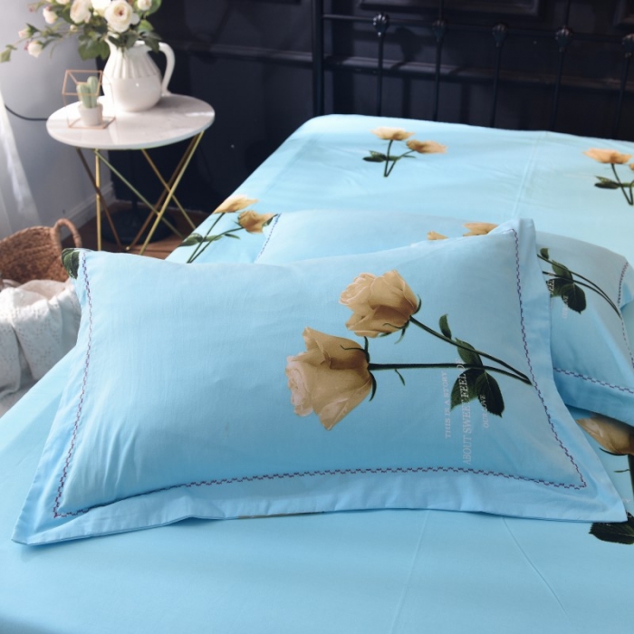 91家纺网 家纺一手货源 找家纺 甜之梦家纺 2025新款全棉磨毛四件套 久久玫瑰-蓝