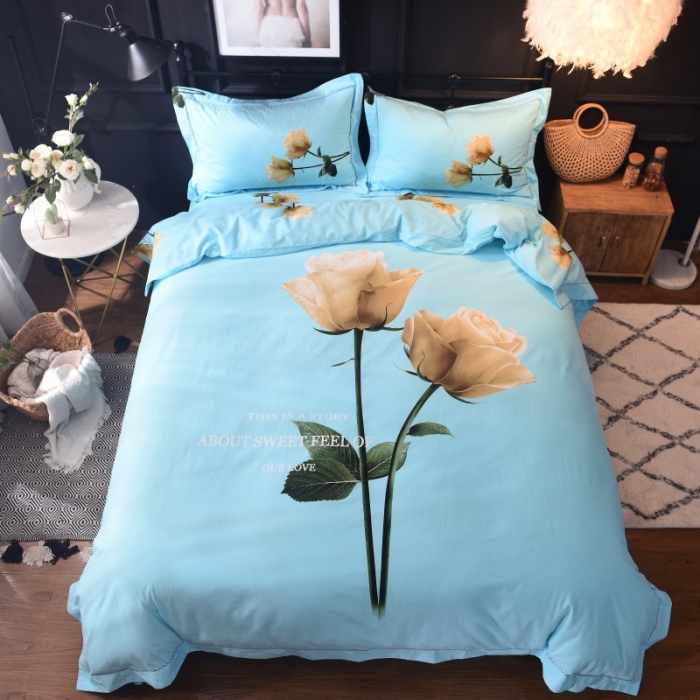 91家纺网 家纺一手货源 找家纺 甜之梦家纺 2025新款全棉磨毛四件套 久久玫瑰-蓝