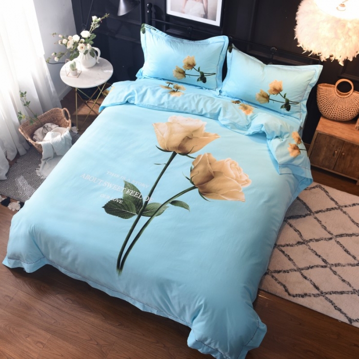 91家纺网 家纺一手货源 找家纺 甜之梦家纺 2025新款全棉磨毛四件套 久久玫瑰-蓝