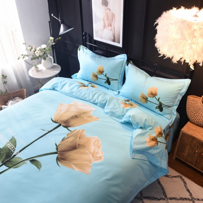 91家纺网 家纺一手货源 找家纺 甜之梦家纺 2025新款全棉磨毛四件套 久久玫瑰-蓝