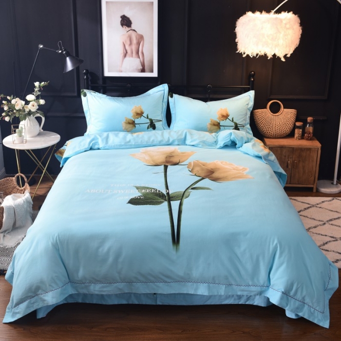 91家纺网 家纺一手货源 找家纺 甜之梦家纺 2025新款全棉磨毛四件套 久久玫瑰-蓝