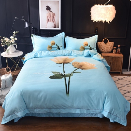 91家纺网 家纺一手货源 找家纺 甜之梦家纺 2025新款全棉磨毛四件套 久久玫瑰-蓝