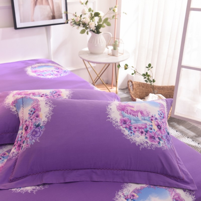 91家纺网 家纺一手货源 找家纺 甜之梦家纺 2025新款全棉磨毛四件套 世外桃园-紫