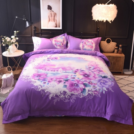 甜之梦家纺 2025新款全棉磨毛四件套 世外桃园-紫