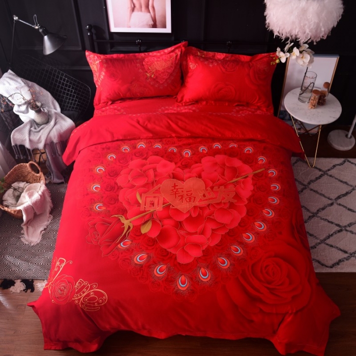 91家纺网 家纺一手货源 找家纺 甜之梦家纺 2025新款全棉磨毛四件套 向幸福出发-红