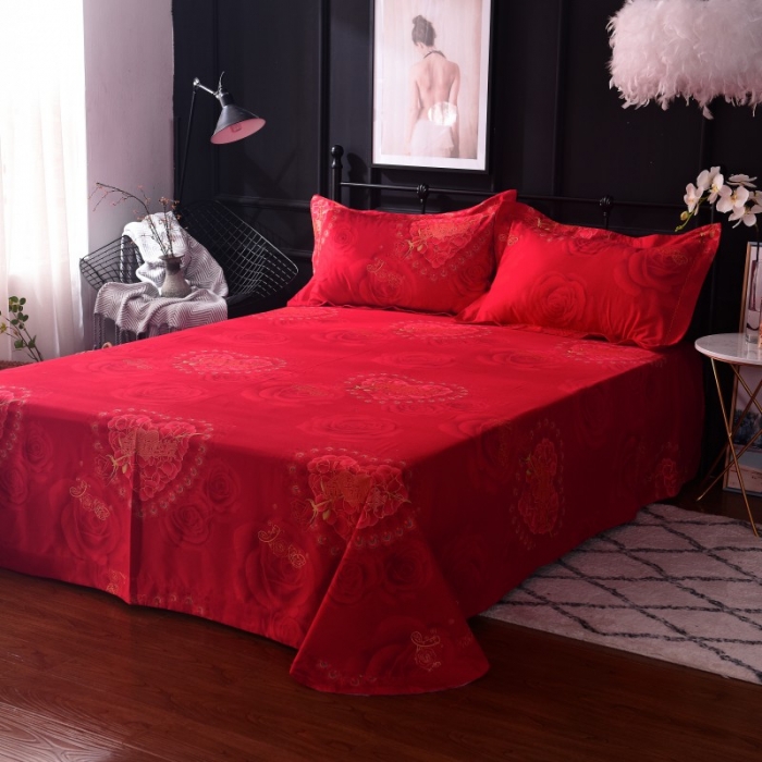 91家纺网 家纺一手货源 找家纺 甜之梦家纺 2025新款全棉磨毛四件套 向幸福出发-红