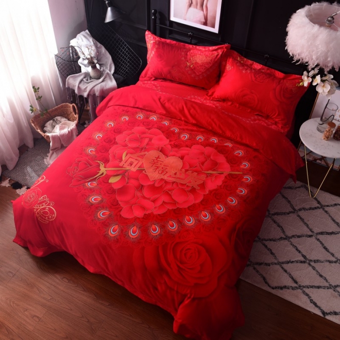 91家纺网 家纺一手货源 找家纺 甜之梦家纺 2025新款全棉磨毛四件套 向幸福出发-红