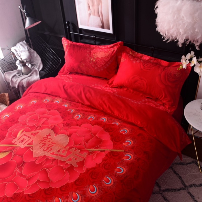 91家纺网 家纺一手货源 找家纺 甜之梦家纺 2025新款全棉磨毛四件套 向幸福出发-红
