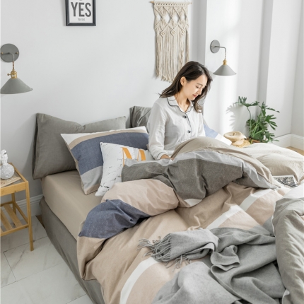 91家纺网 家纺一手货源 找家纺 蓝巢家纺 2019新品加厚水洗棉双拼款四件套艾瑞