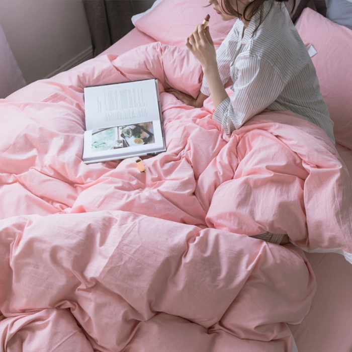 91家纺网 家纺一手货源 找家纺 蓝巢家纺 全棉水洗棉床单款四件套 初恋-浅粉