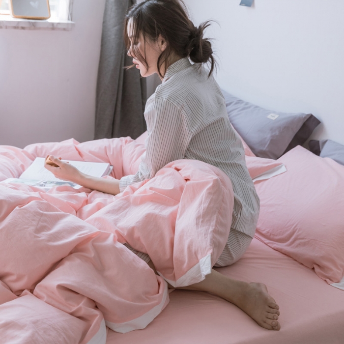 91家纺网 家纺一手货源 找家纺 蓝巢家纺 全棉水洗棉床单款四件套 初恋-浅粉