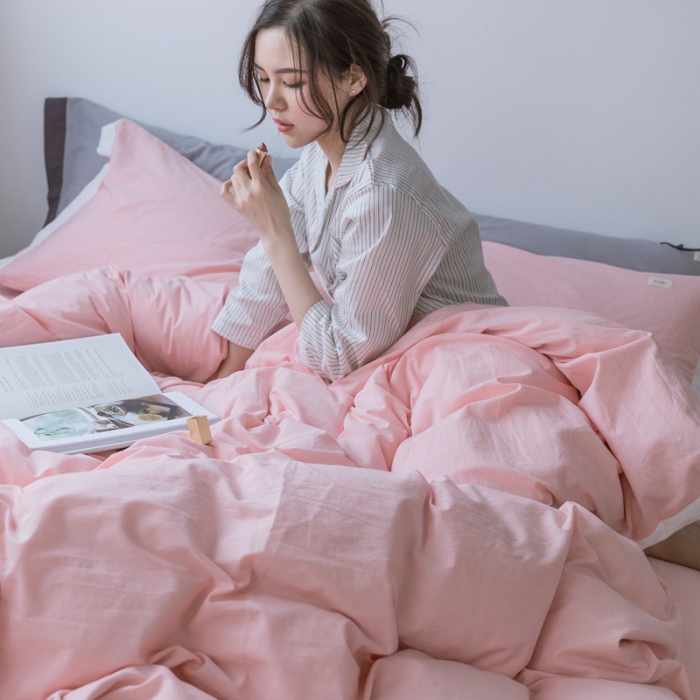 91家纺网 家纺一手货源 找家纺 蓝巢家纺 全棉水洗棉床单款四件套 初恋-浅粉