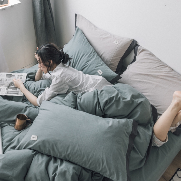 91家纺网 家纺一手货源 找家纺 蓝巢家纺 全棉水洗棉床单款四件套 抹茶绿