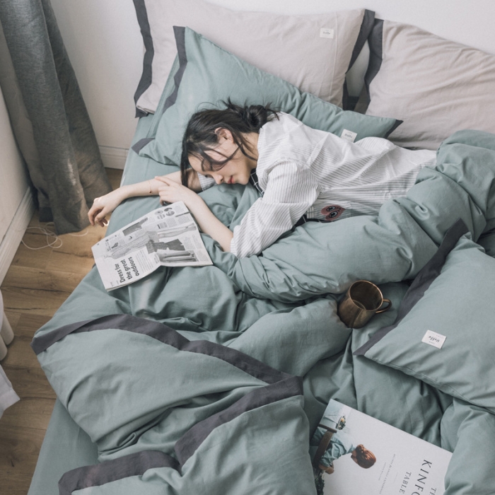 91家纺网 家纺一手货源 找家纺 蓝巢家纺 全棉水洗棉床单款四件套 抹茶绿