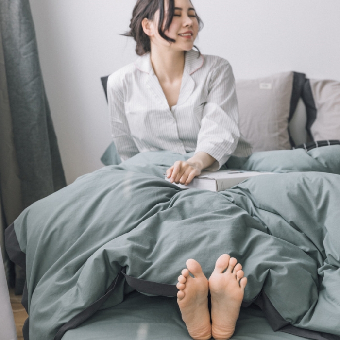 91家纺网 家纺一手货源 找家纺 蓝巢家纺 全棉水洗棉床单款四件套 抹茶绿