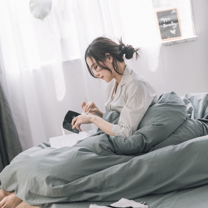 91家纺网 家纺一手货源 找家纺 蓝巢家纺 全棉水洗棉床单款四件套 抹茶绿