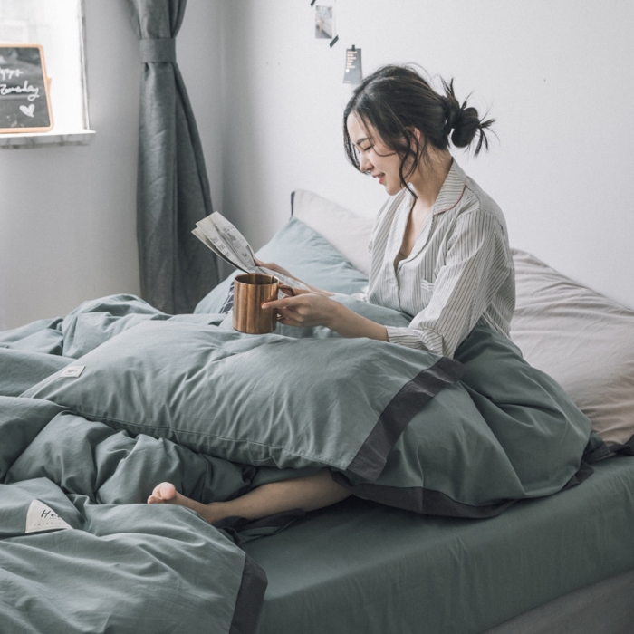 91家纺网 家纺一手货源 找家纺 蓝巢家纺 全棉水洗棉床单款四件套 抹茶绿