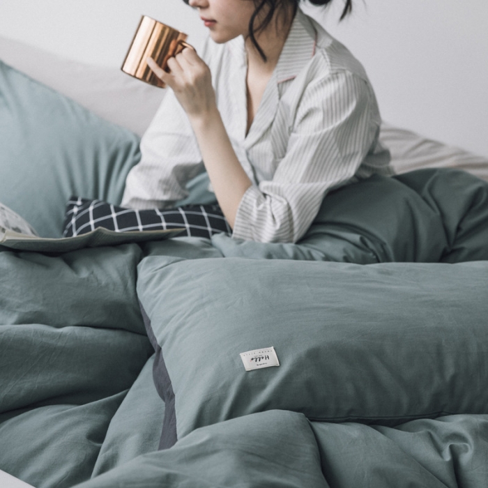 91家纺网 家纺一手货源 找家纺 蓝巢家纺 全棉水洗棉床单款四件套 抹茶绿