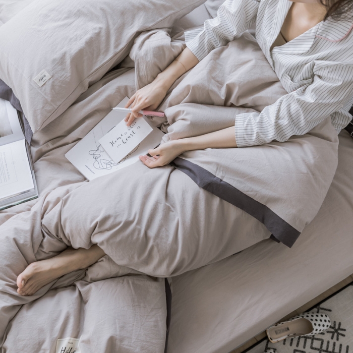 91家纺网 家纺一手货源 找家纺 蓝巢家纺 全棉水洗棉床单款四件套 暮光-米驼