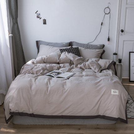 蓝巢家纺 全棉水洗棉床单款四件套 暮光-米驼