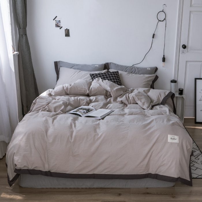 91家纺网 家纺一手货源 找家纺 蓝巢家纺 全棉水洗棉床单款四件套 暮光-米驼