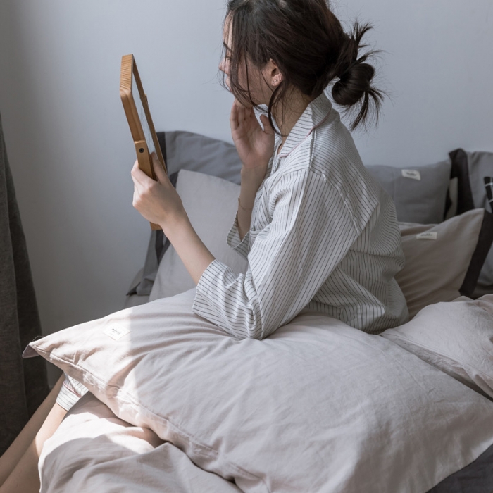 91家纺网 家纺一手货源 找家纺 蓝巢家纺 全棉水洗棉床单款四件套 暮光-米驼