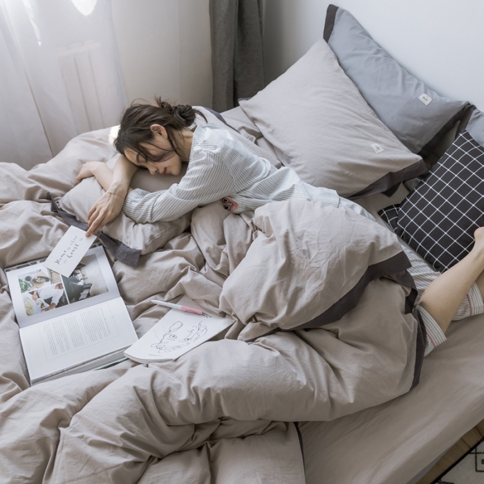 91家纺网 家纺一手货源 找家纺 蓝巢家纺 全棉水洗棉床单款四件套 暮光-米驼