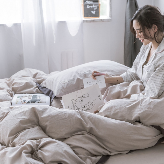 91家纺网 家纺一手货源 找家纺 蓝巢家纺 全棉水洗棉床单款四件套 暮光-米驼