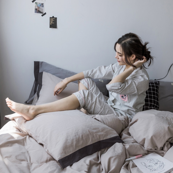 91家纺网 家纺一手货源 找家纺 蓝巢家纺 全棉水洗棉床单款四件套 暮光-米驼