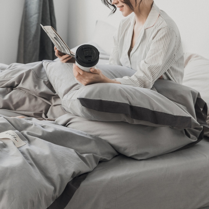 91家纺网 家纺一手货源 找家纺 蓝巢家纺 全棉水洗棉床单款四件套 年轮-浅灰