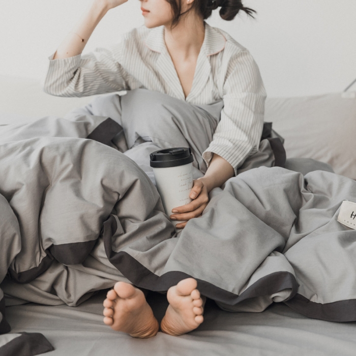 91家纺网 家纺一手货源 找家纺 蓝巢家纺 全棉水洗棉床单款四件套 年轮-浅灰