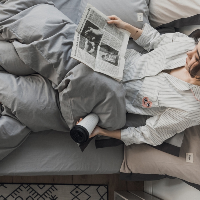 91家纺网 家纺一手货源 找家纺 蓝巢家纺 全棉水洗棉床单款四件套 年轮-浅灰