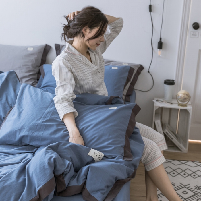 91家纺网 家纺一手货源 找家纺 蓝巢家纺 全棉水洗棉床单款四件套 青春-牛仔蓝