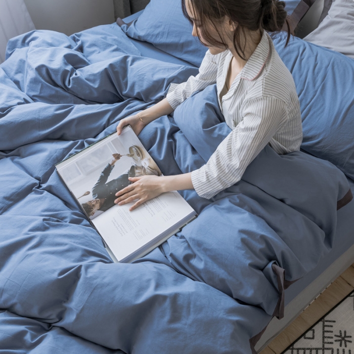 91家纺网 家纺一手货源 找家纺 蓝巢家纺 全棉水洗棉床单款四件套 青春-牛仔蓝