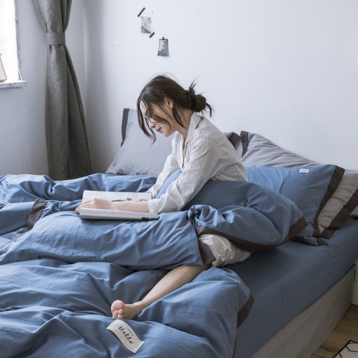 91家纺网 家纺一手货源 找家纺 蓝巢家纺 全棉水洗棉床单款四件套 青春-牛仔蓝