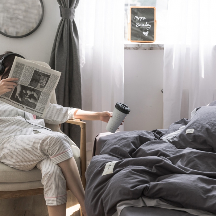 91家纺网 家纺一手货源 找家纺 蓝巢家纺 全棉水洗棉床单款四件套 绅士-深灰