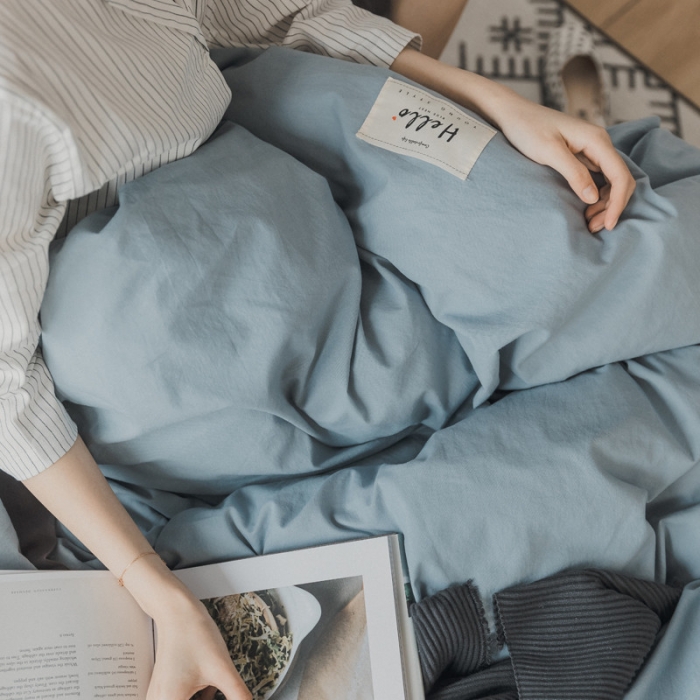 91家纺网 家纺一手货源 找家纺 蓝巢家纺 全棉水洗棉床单款四件套 忧郁-湖蓝