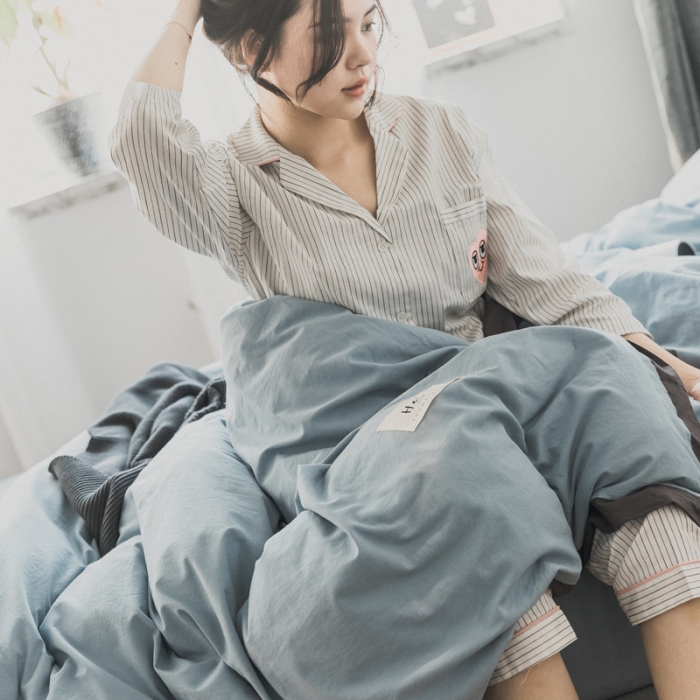 91家纺网 家纺一手货源 找家纺 蓝巢家纺 全棉水洗棉床单款四件套 忧郁-湖蓝