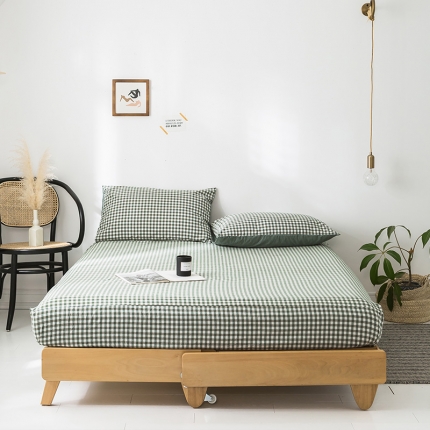 91家纺网 家纺一手货源 找家纺 蓝巢家纺 水洗棉全棉单品系列床笠 绿小格