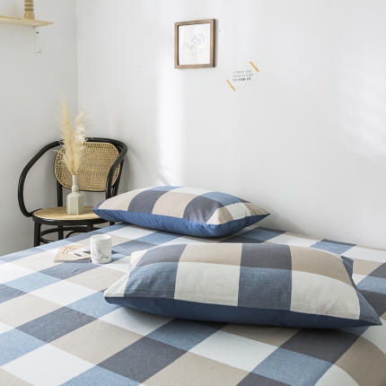 91家纺网 家纺一手货源 找家纺 蓝巢家纺 水洗棉全棉单品系列枕套一对 蓝调格