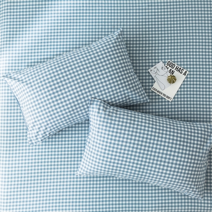 91家纺网 家纺一手货源 找家纺 蓝巢家纺 水洗棉全棉单品系列枕套一对 蓝小格