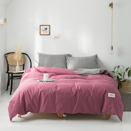 蓝巢家纺 水洗棉全棉单品系列被套 海棠红浅灰