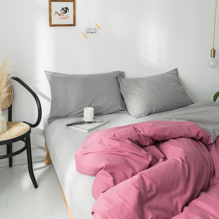 91家纺网 家纺一手货源 找家纺 蓝巢家纺 水洗棉全棉单品系列被套 海棠红浅灰