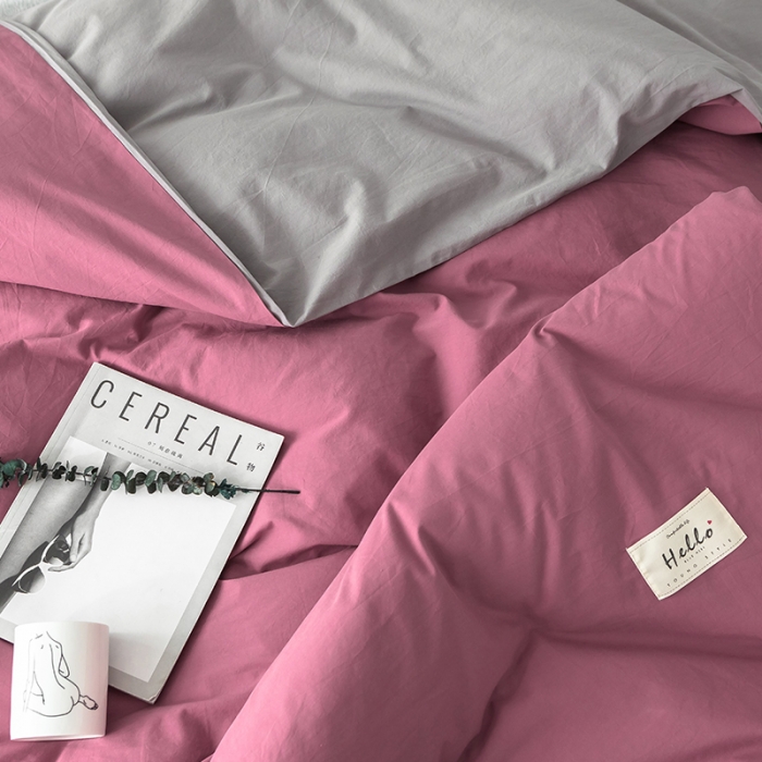 91家纺网 家纺一手货源 找家纺 蓝巢家纺 水洗棉全棉单品系列被套 海棠红浅灰