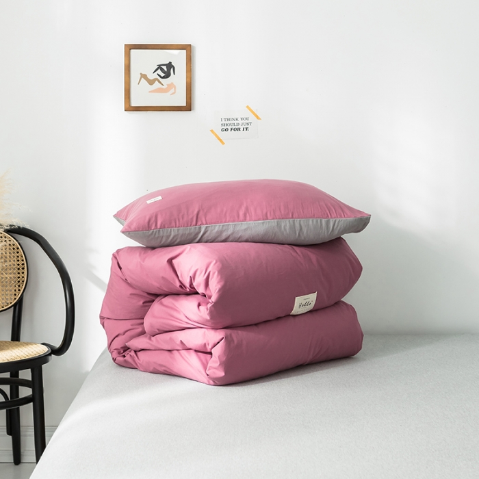 91家纺网 家纺一手货源 找家纺 蓝巢家纺 水洗棉全棉单品系列被套 海棠红浅灰