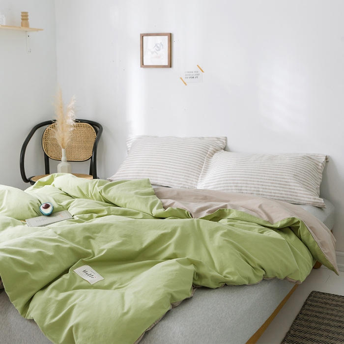 91家纺网 家纺一手货源 找家纺 蓝巢家纺 水洗棉全棉单品系列被套 抹绿卡其