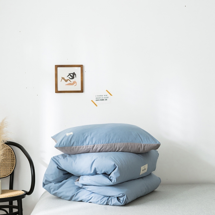 91家纺网 家纺一手货源 找家纺 蓝巢家纺 水洗棉全棉单品系列被套 浅蓝灰