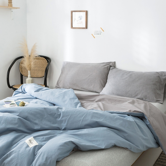 91家纺网 家纺一手货源 找家纺 蓝巢家纺 水洗棉全棉单品系列被套 浅蓝灰