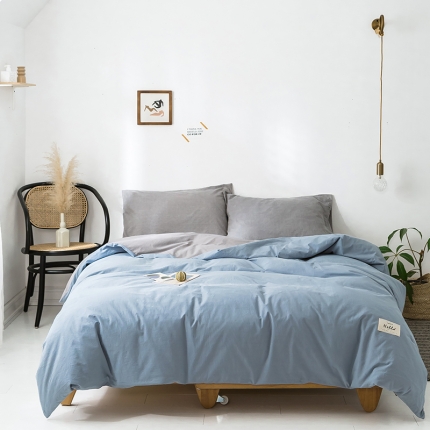 蓝巢家纺 水洗棉全棉单品系列被套 浅蓝灰